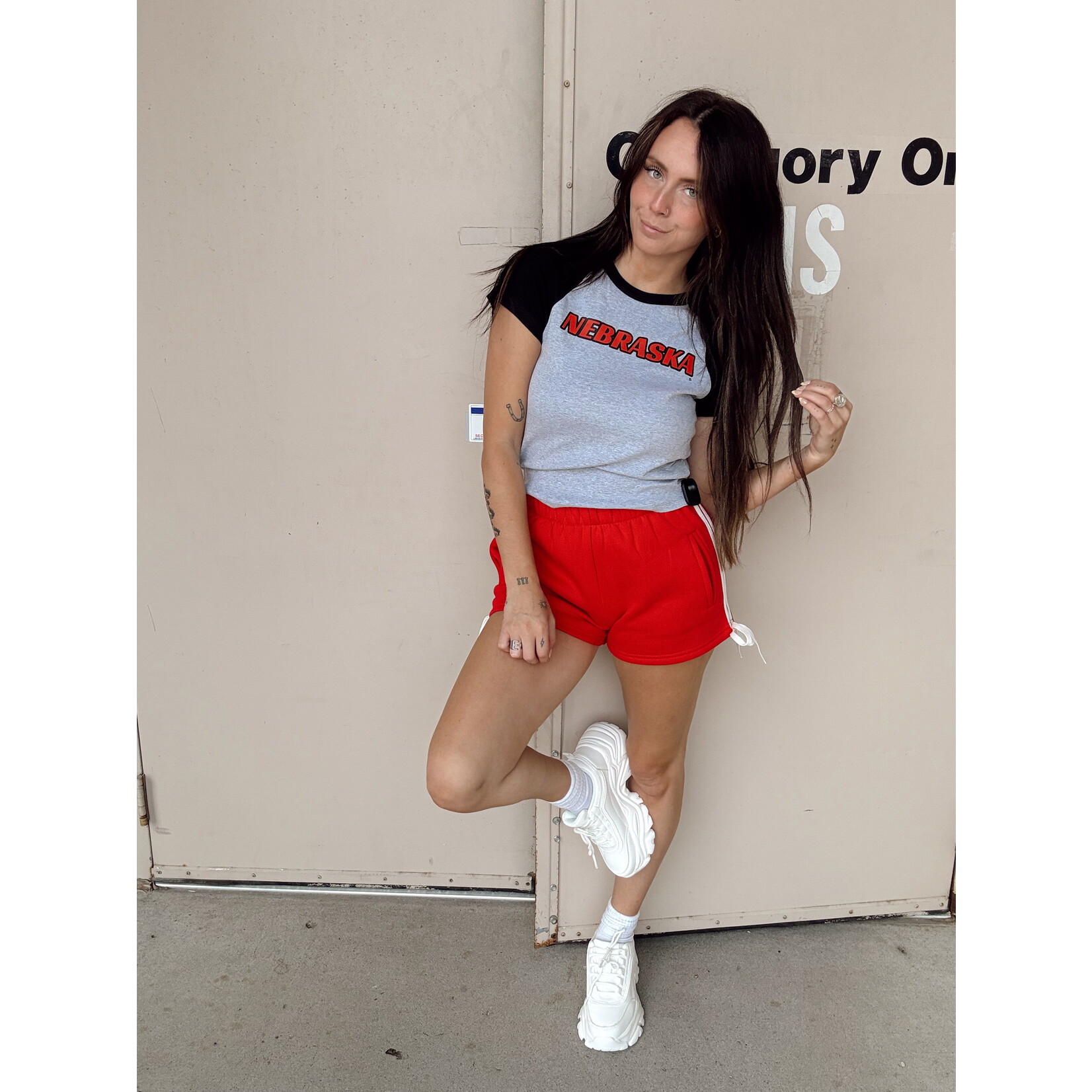 Bella+Canvas Nebraska Red with Black Outline Baby Tee