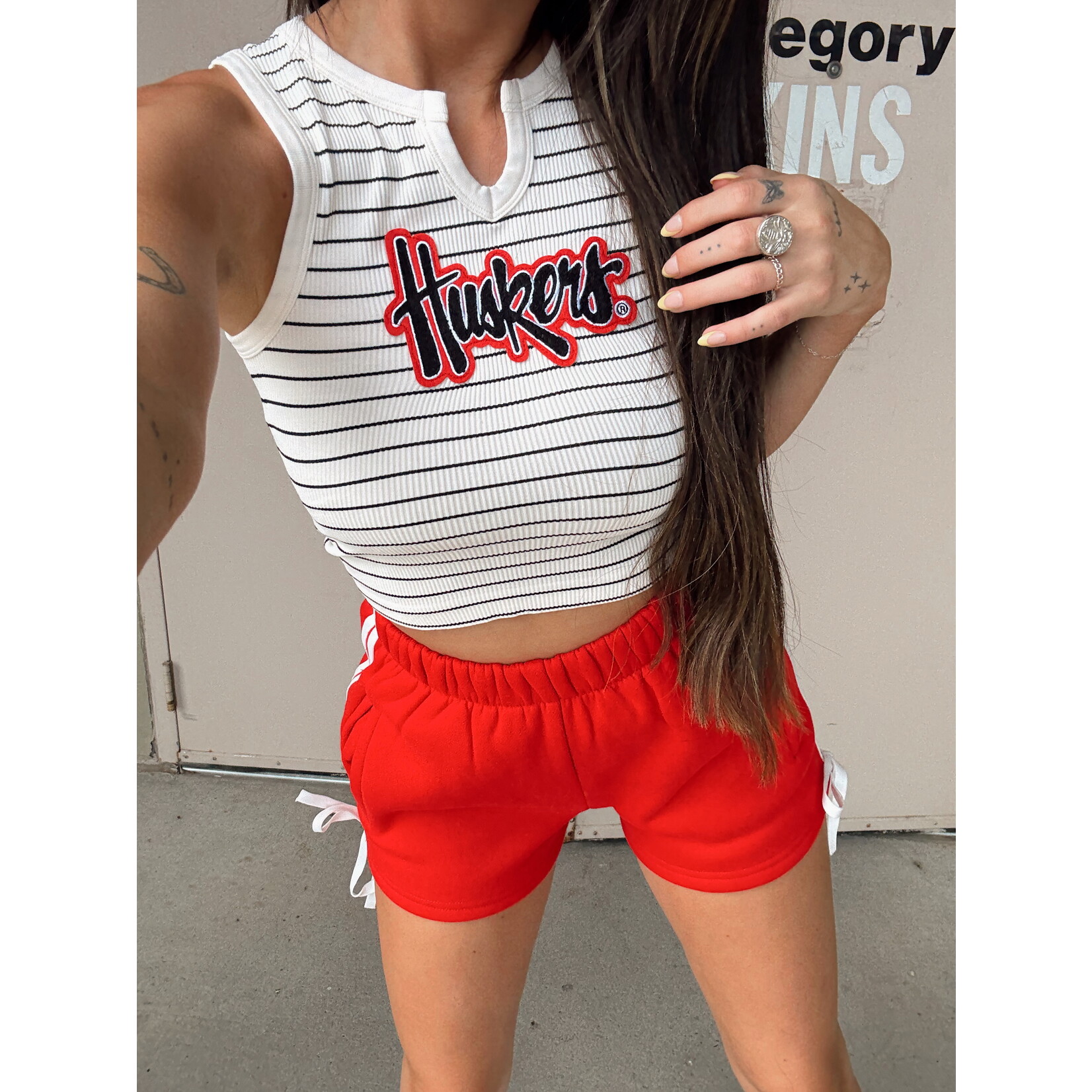 Huskers Patch Ribbed Stripe Tank