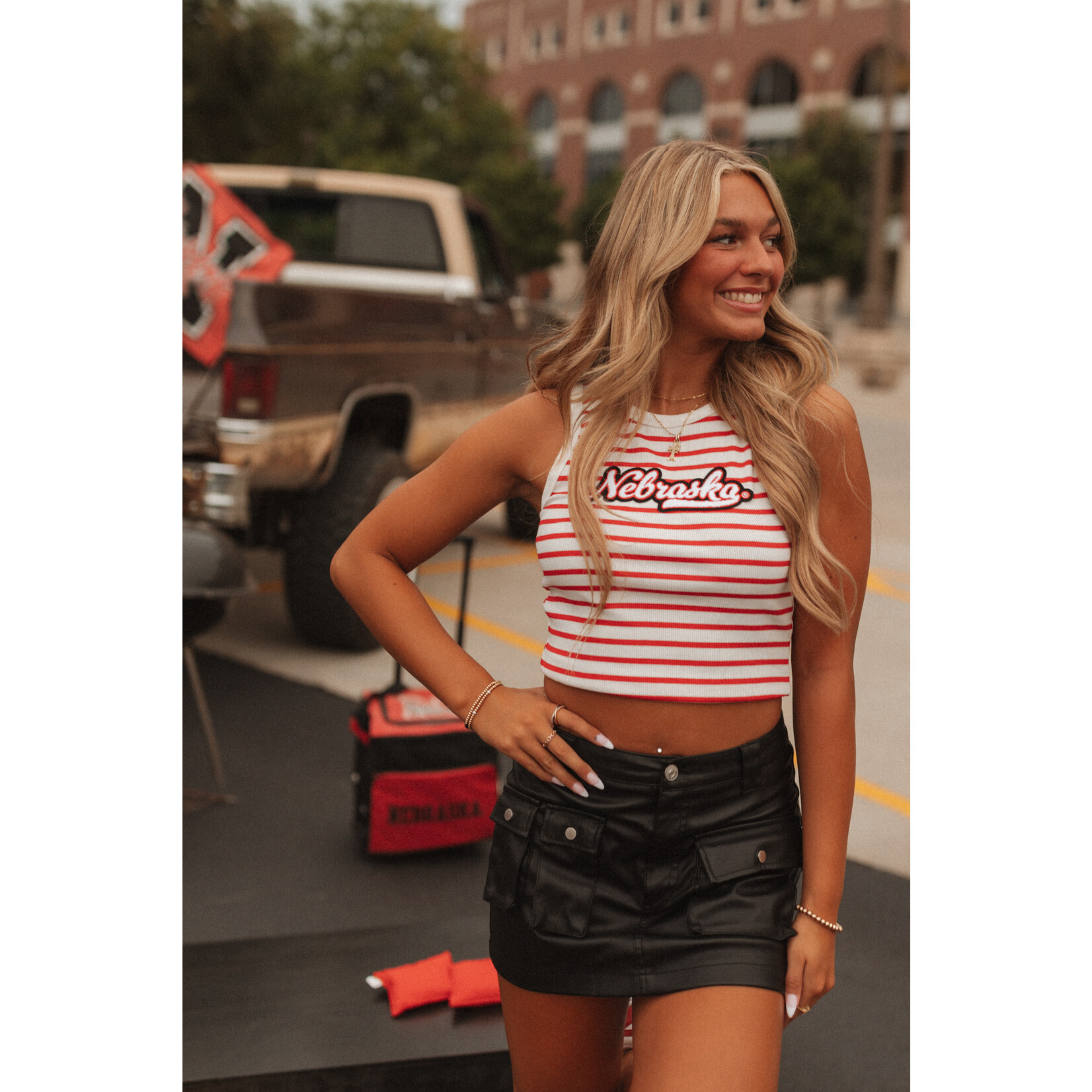 Cursive Nebraska Stripe Patch Tank