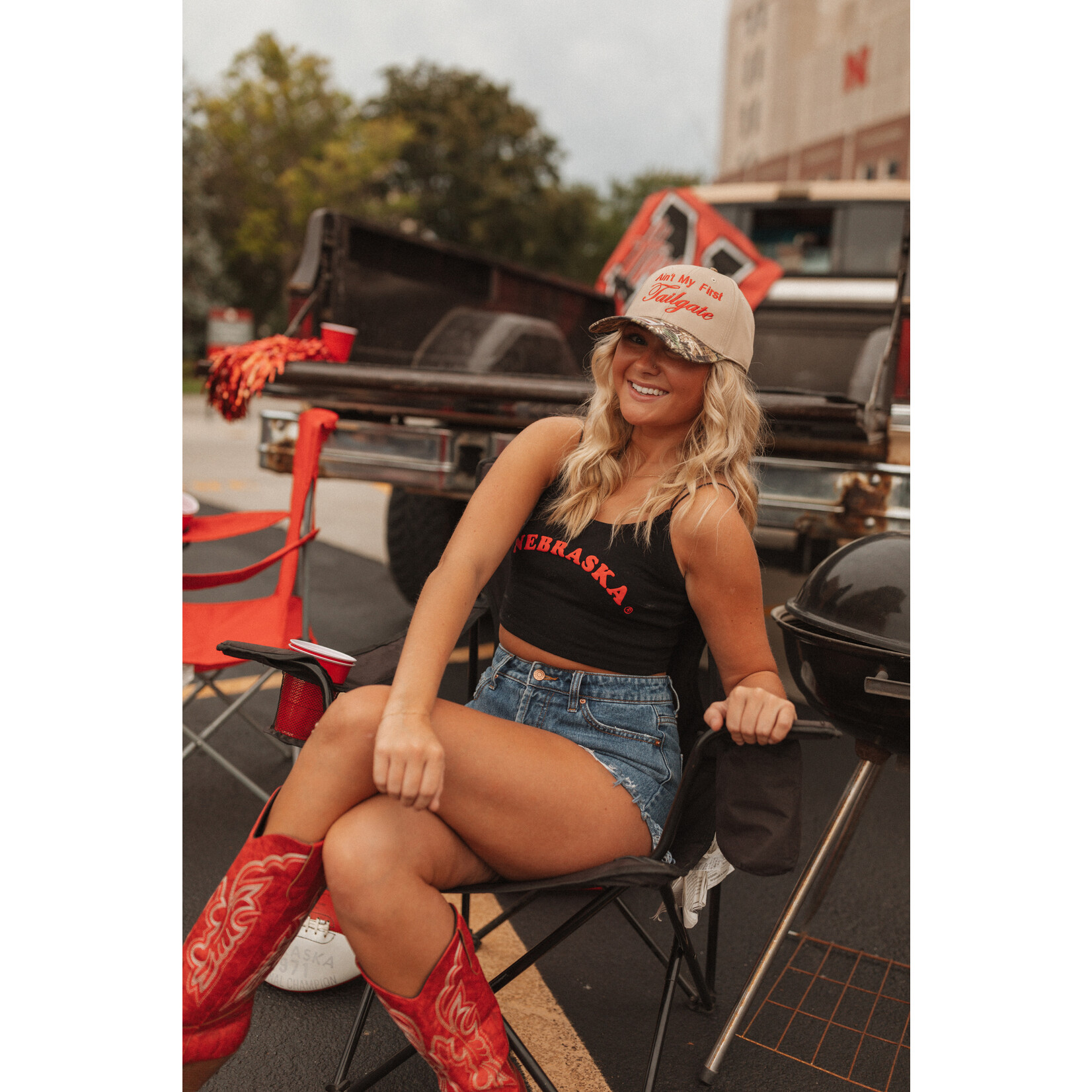 Nebraska Uppercase Puff Crop Tank