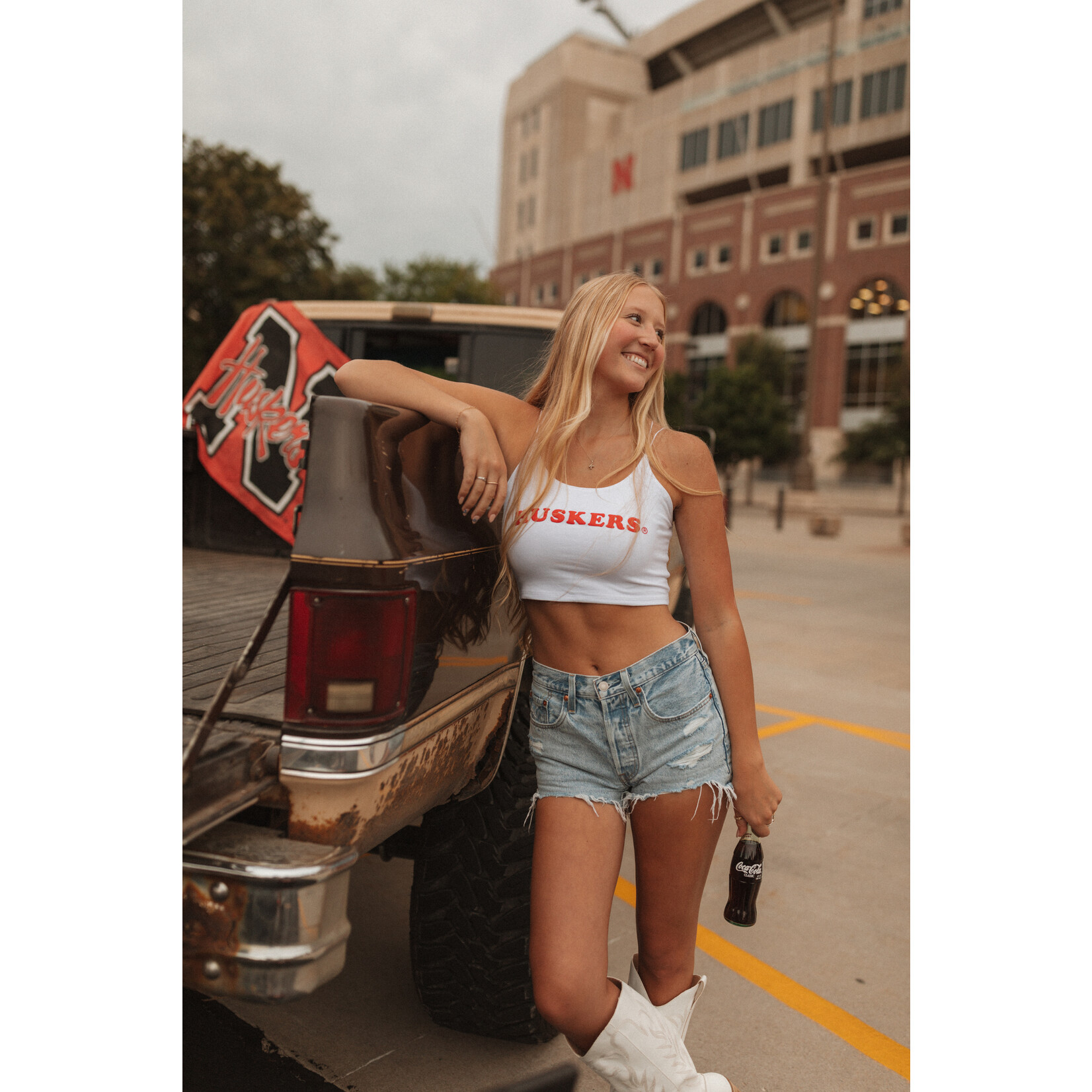 Huskers Uppercase Puff Crop Tank