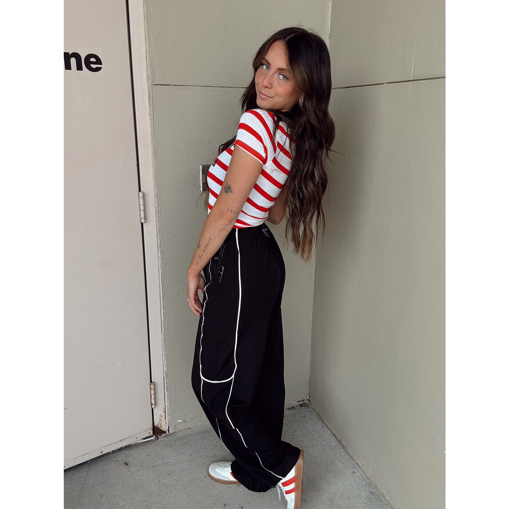 Active Basic Nebraska Huskers Stripe Baby Tee