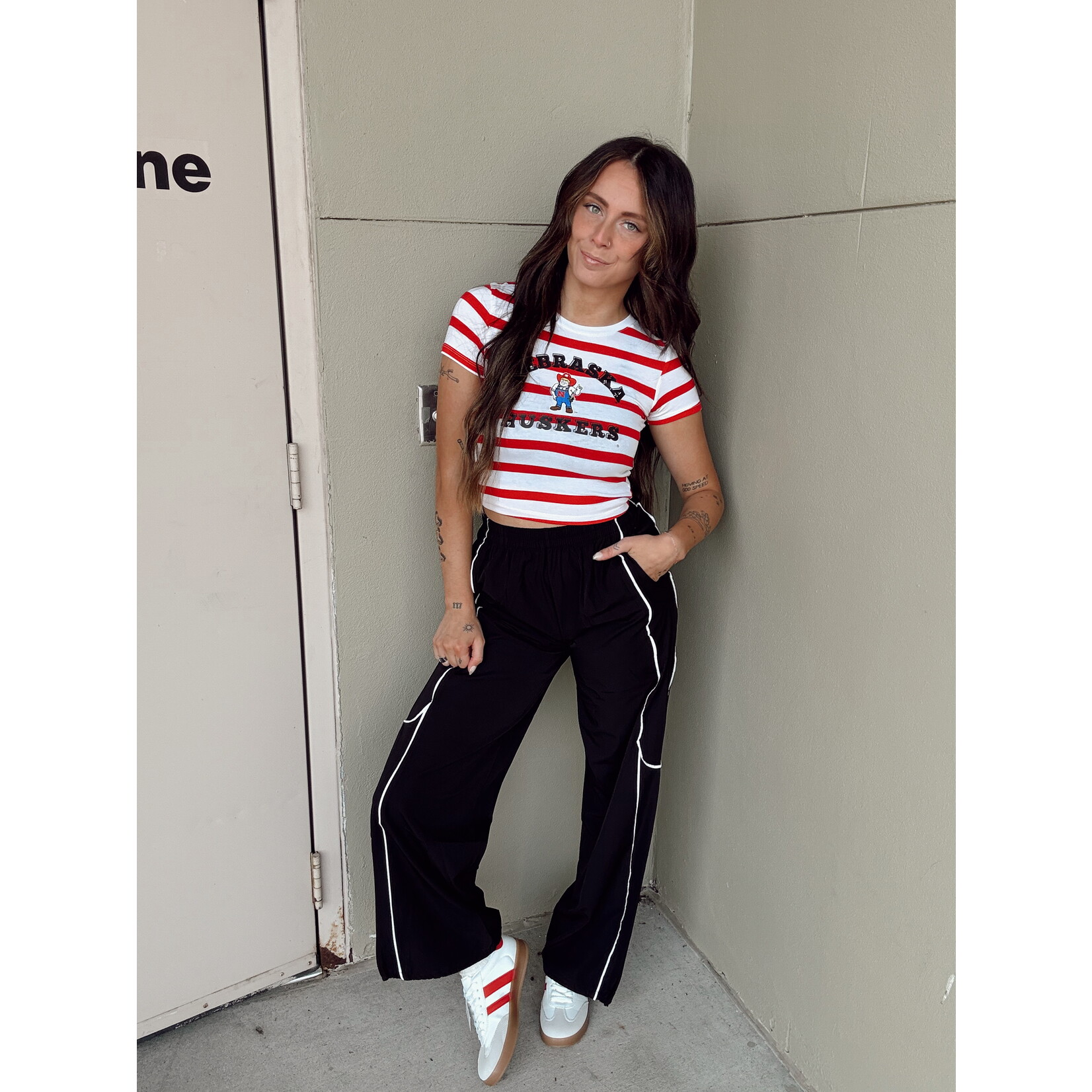 Active Basic Nebraska Huskers Stripe Baby Tee