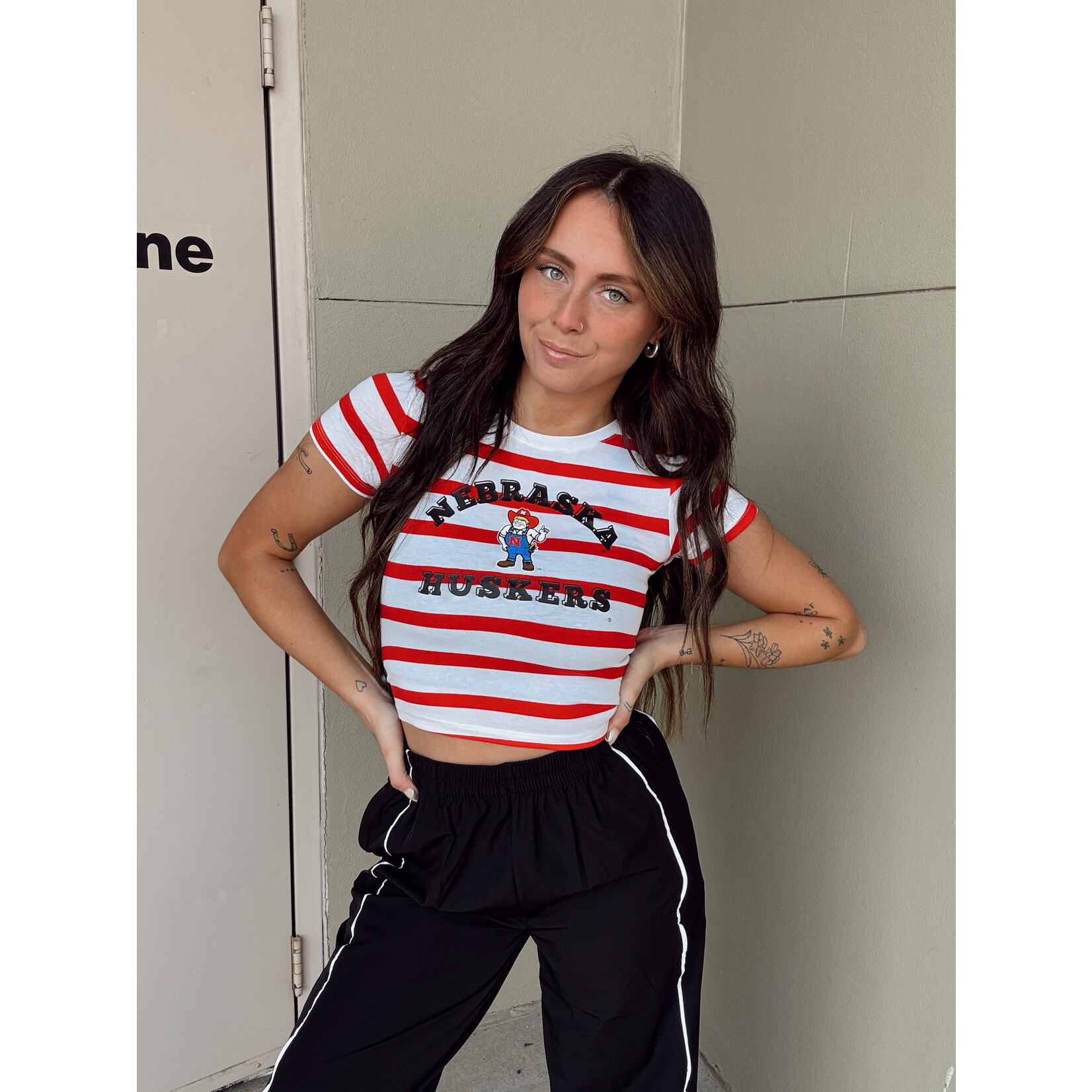 Active Basic Nebraska Huskers Stripe Baby Tee