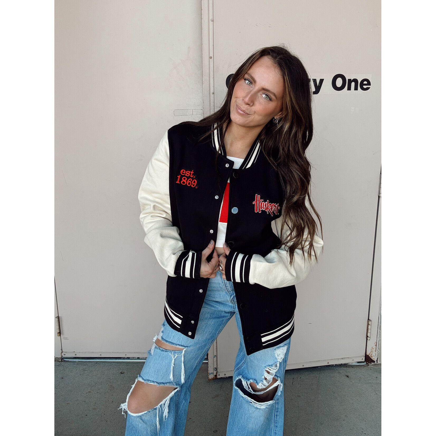 MADE Huskers Est. 1869 Emb. Letterman Jacket