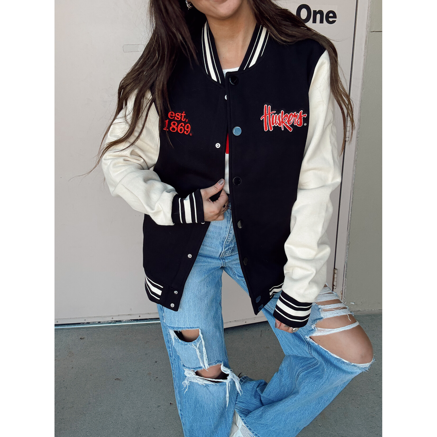 MADE Huskers Est. 1869 Emb. Letterman Jacket