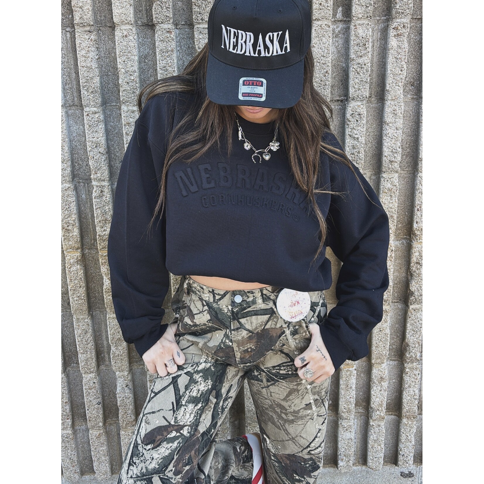 Embossed Nebraska Cornhuskers Crew