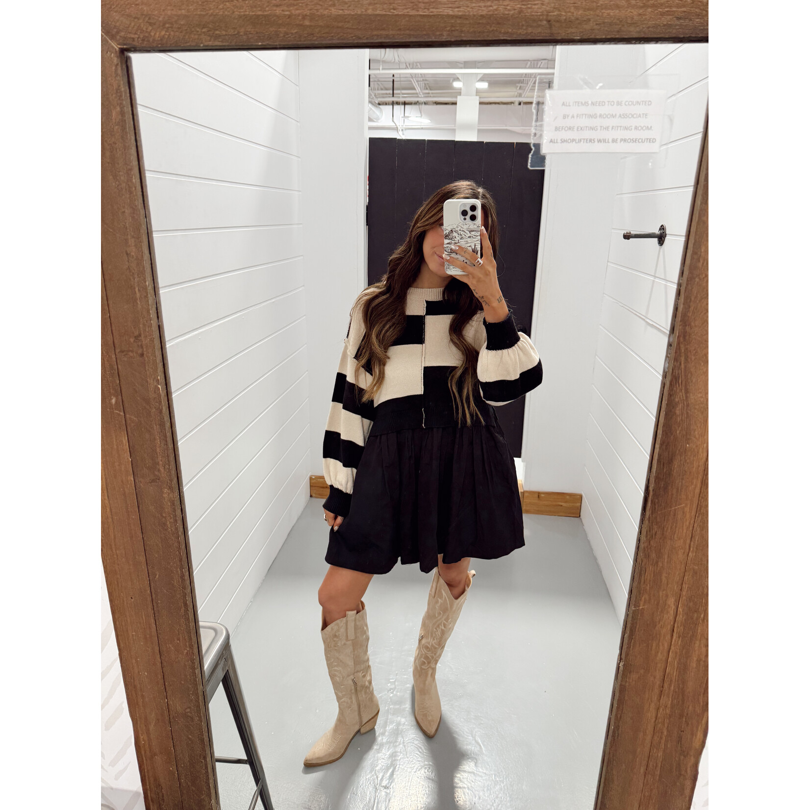 Mixed Media Striped Sweater Dress