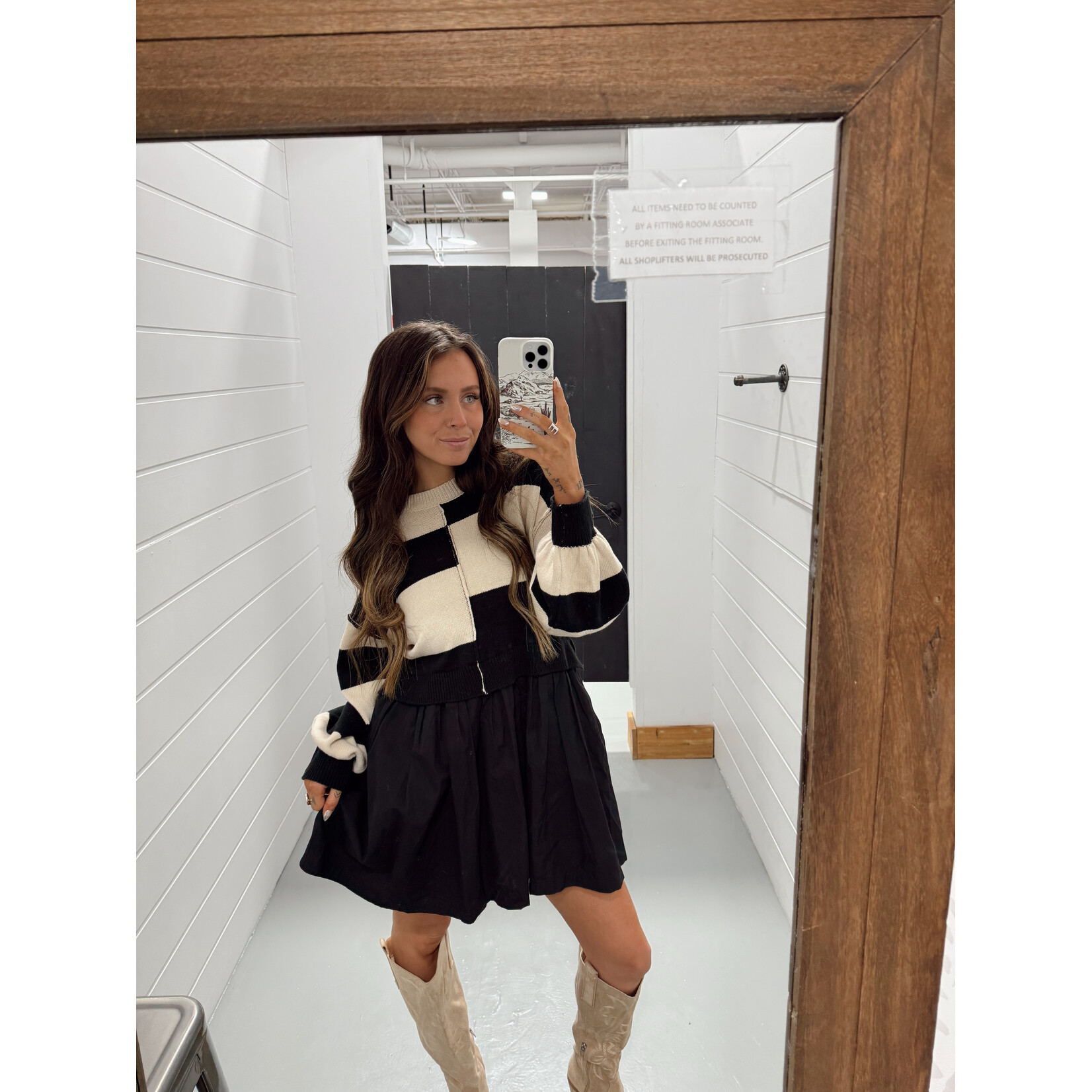 Mixed Media Striped Sweater Dress