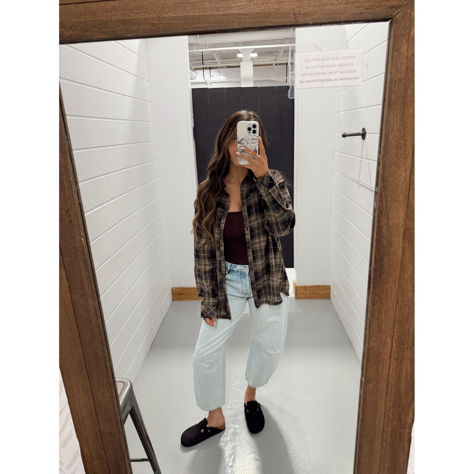 Point Collard Frayed Flannel Shirt