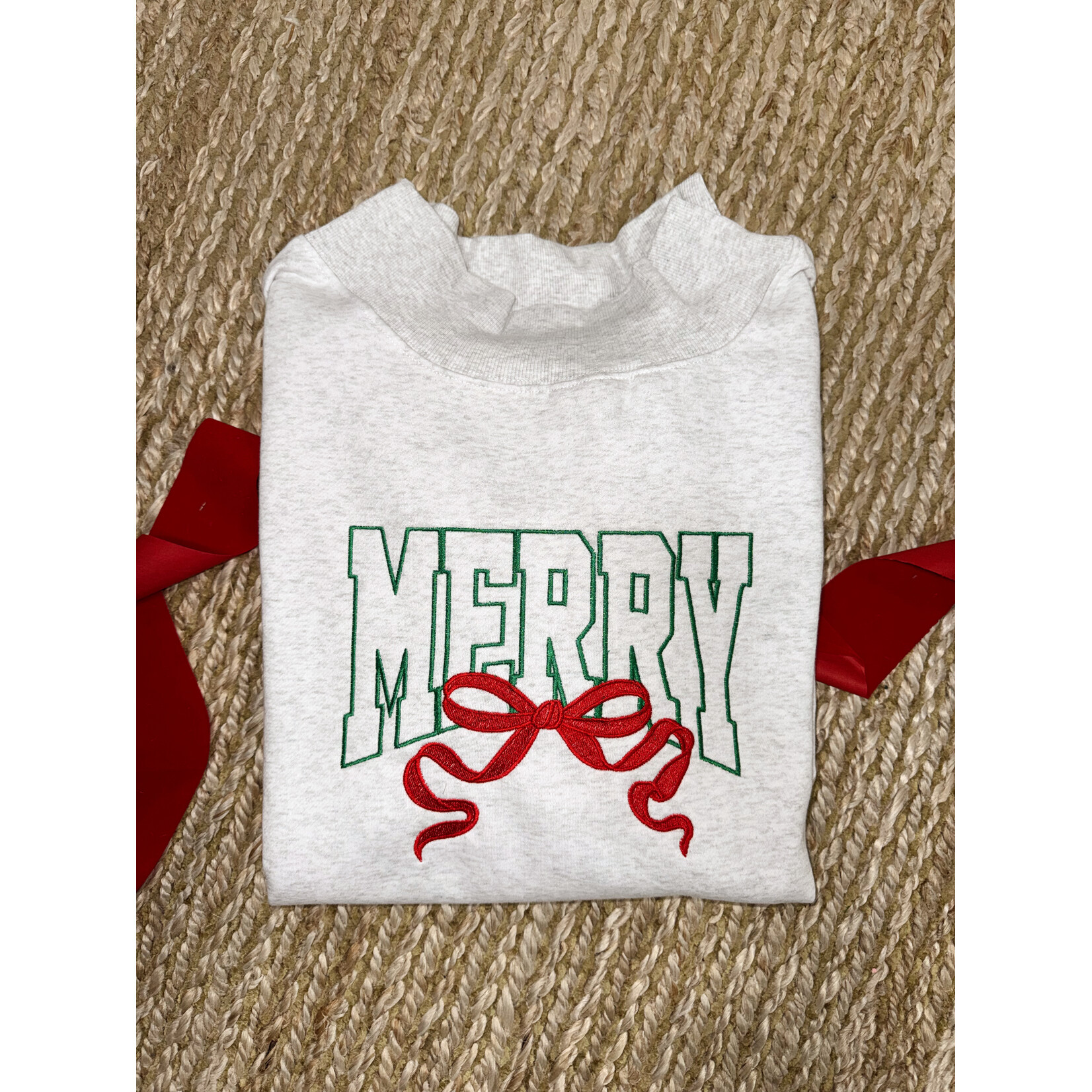 Merry Bow Emb. Mock Neck Sweatshirt