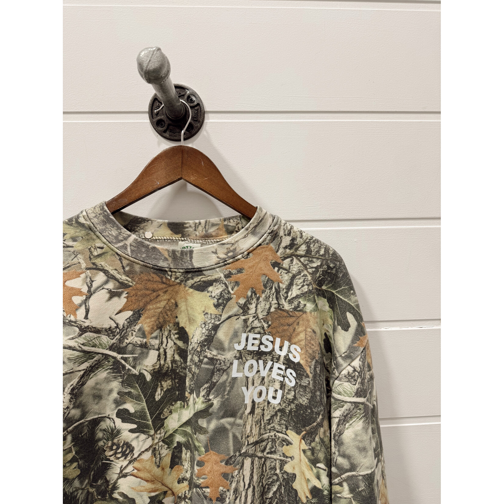 Cotton Collective Jesus Loves You Vintage Camo Crew