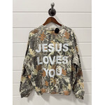 Cotton Collective Jesus Loves You Vintage Camo Crew