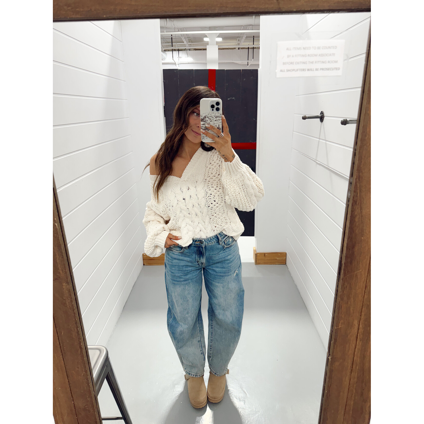 V-Neck Balloon Sleeve Knit Sweater