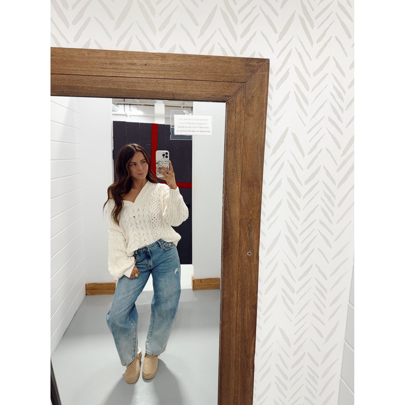 V-Neck Balloon Sleeve Knit Sweater