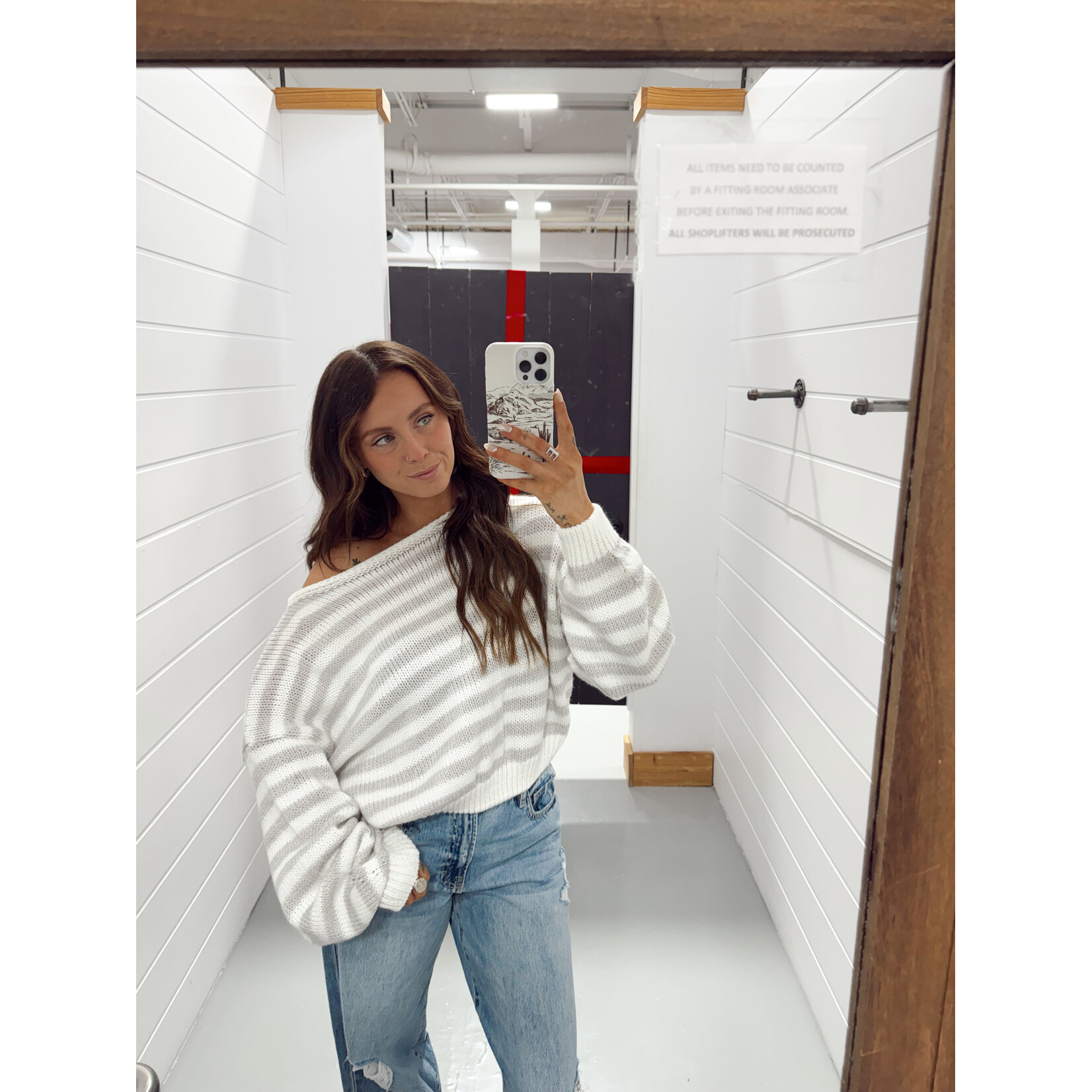 Striped Knit Off Shoulder Sweater