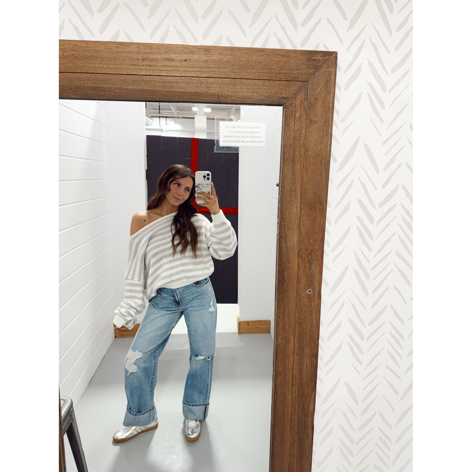 Striped Knit Off Shoulder Sweater