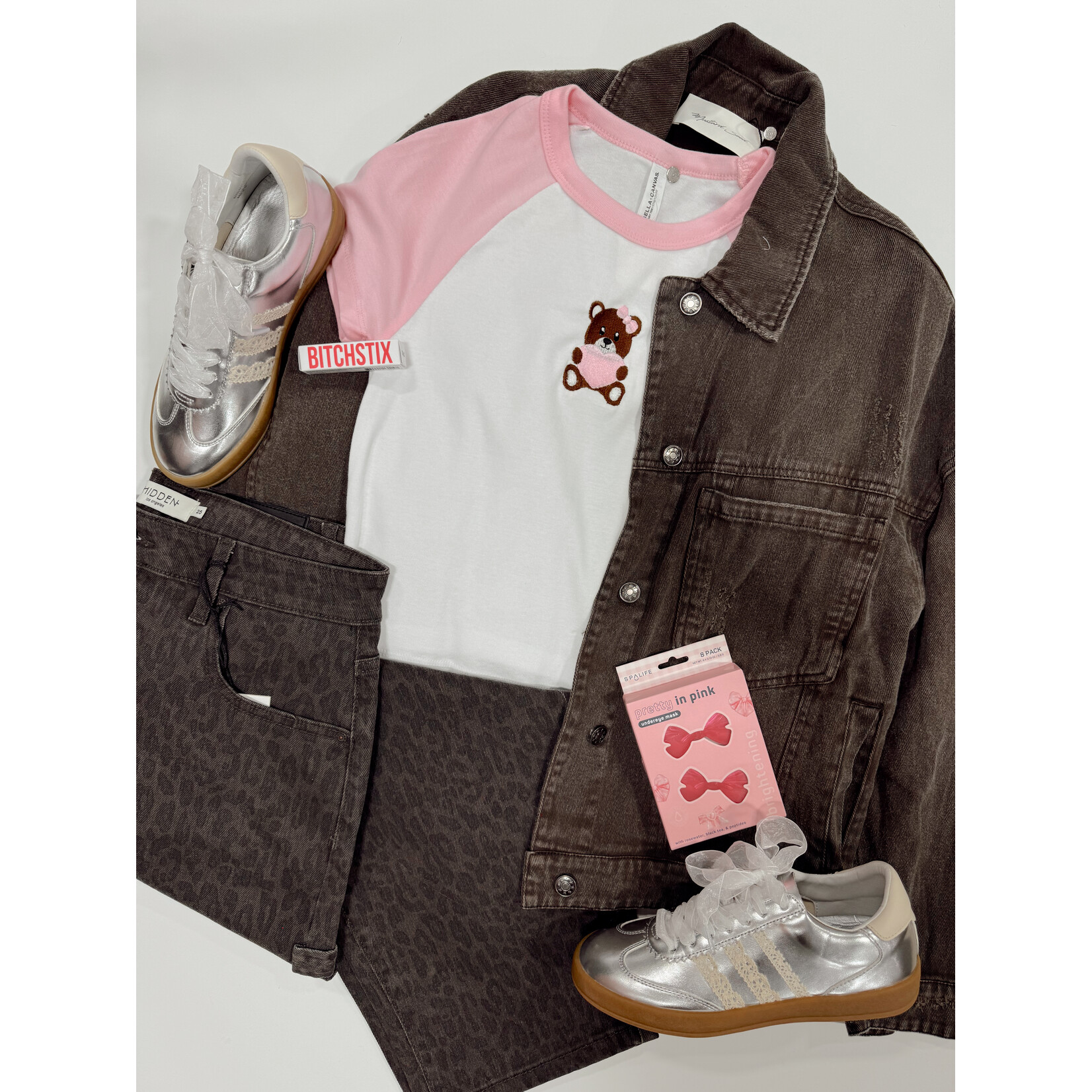 Bella+Canvas Teddy Bear Heart Emb. Baby Tee