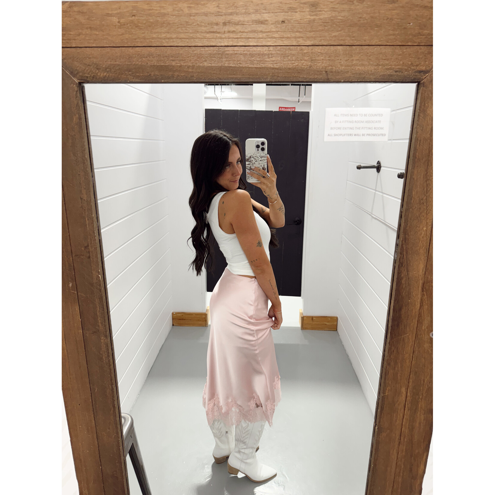 Lace Trim Bias Cut Midi Skirt