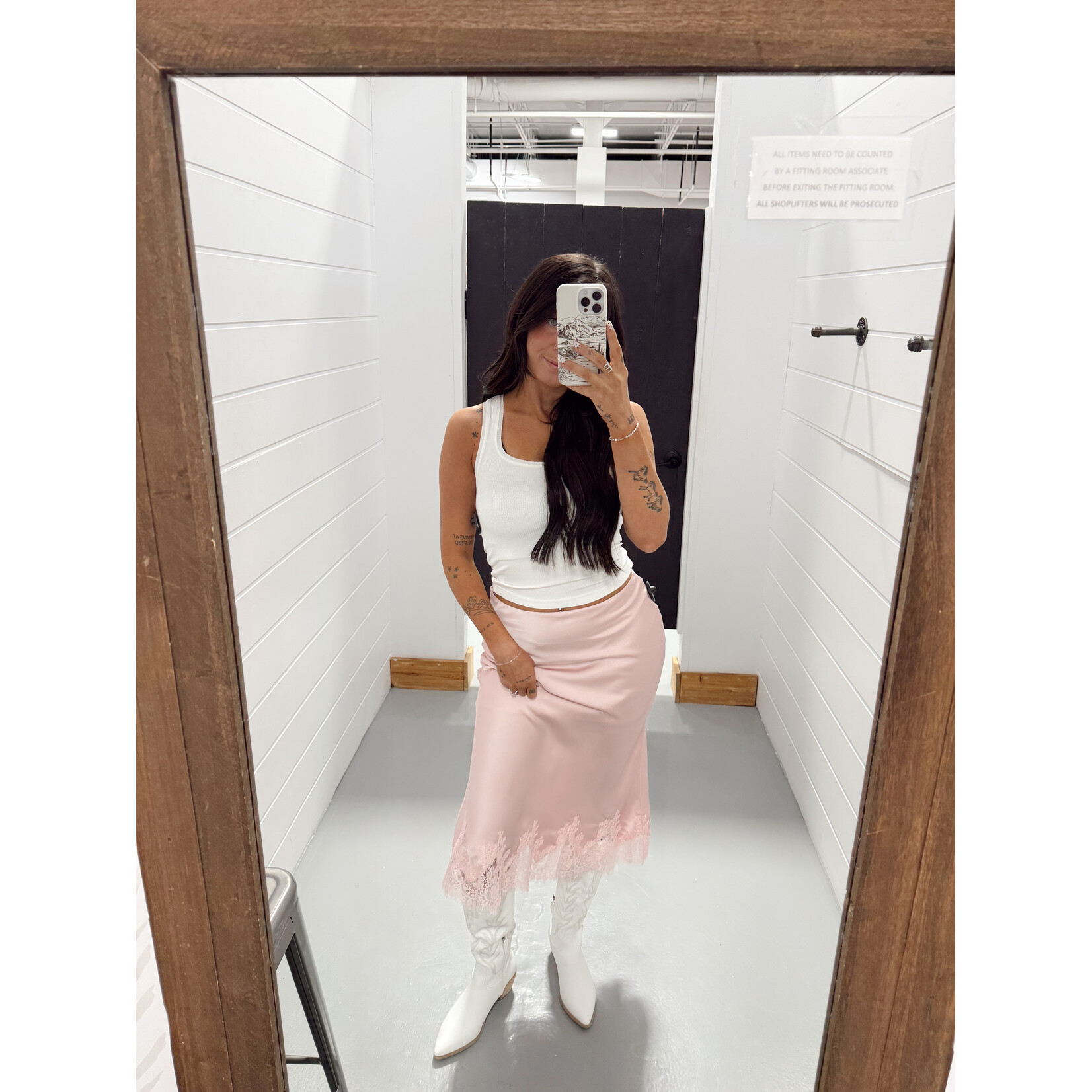 Lace Trim Bias Cut Midi Skirt