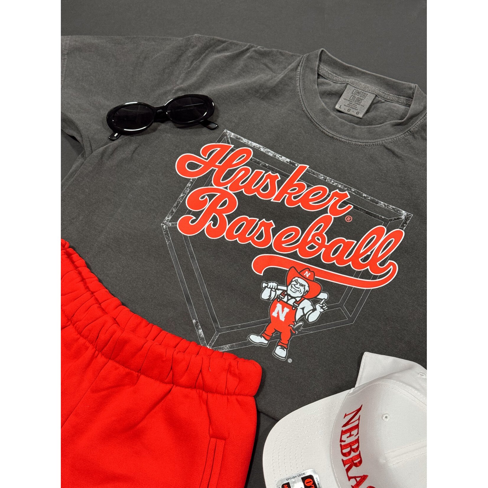 comfort colors Husker Baseball Home Plate Tee