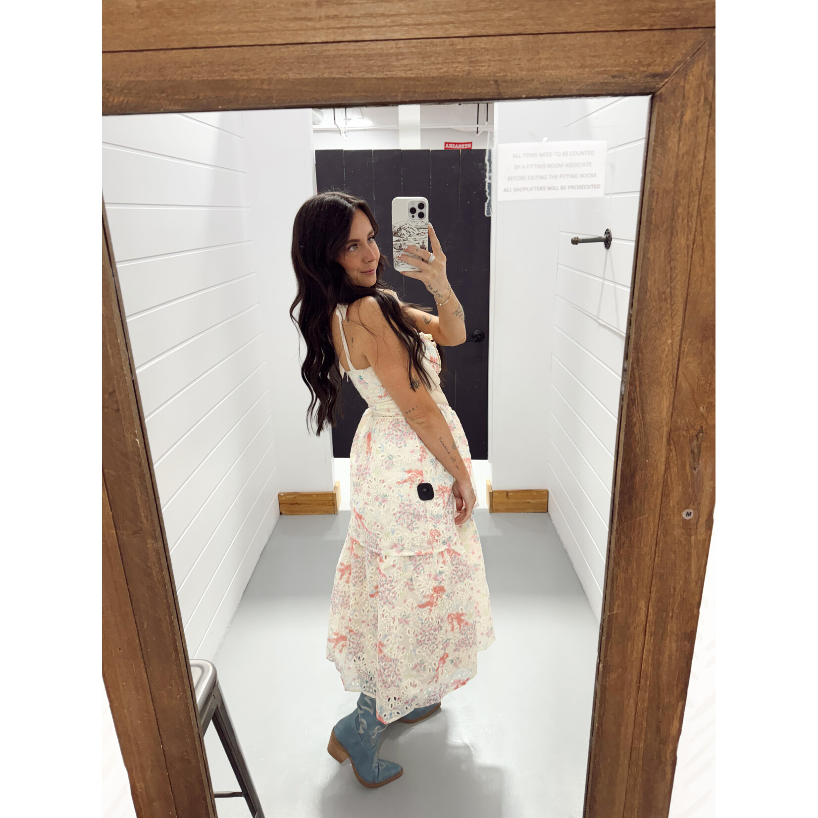 Just Me Floral Eyelet Strap Detail Midi Dress