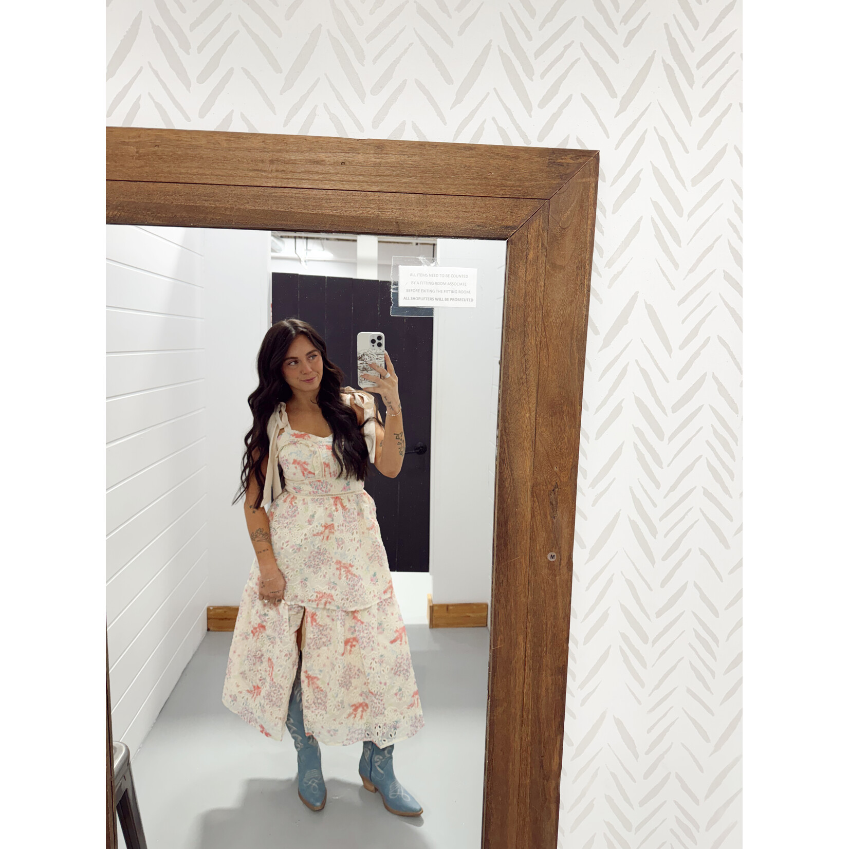 Just Me Floral Eyelet Strap Detail Midi Dress