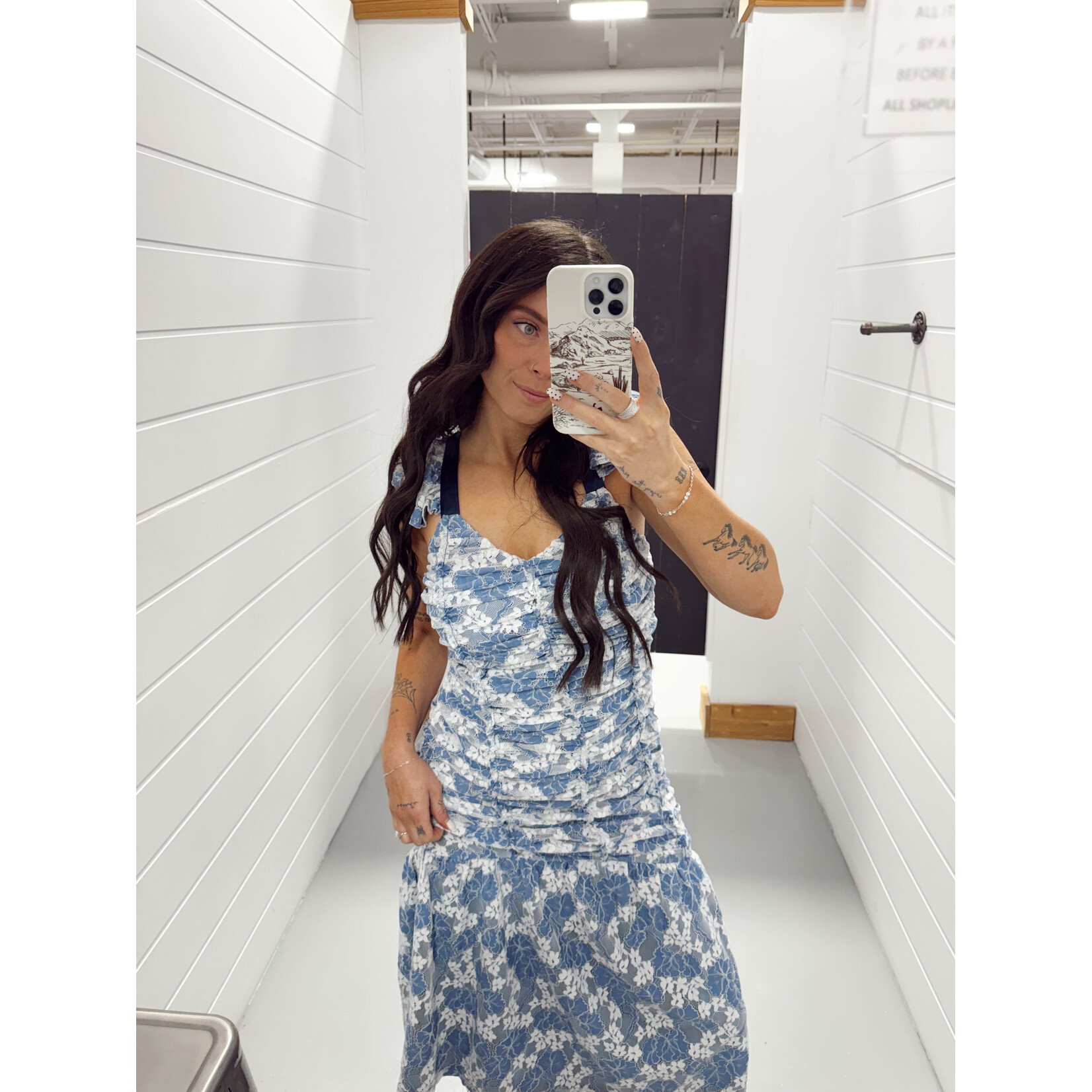 Floral Lace Ruched Midi Dress