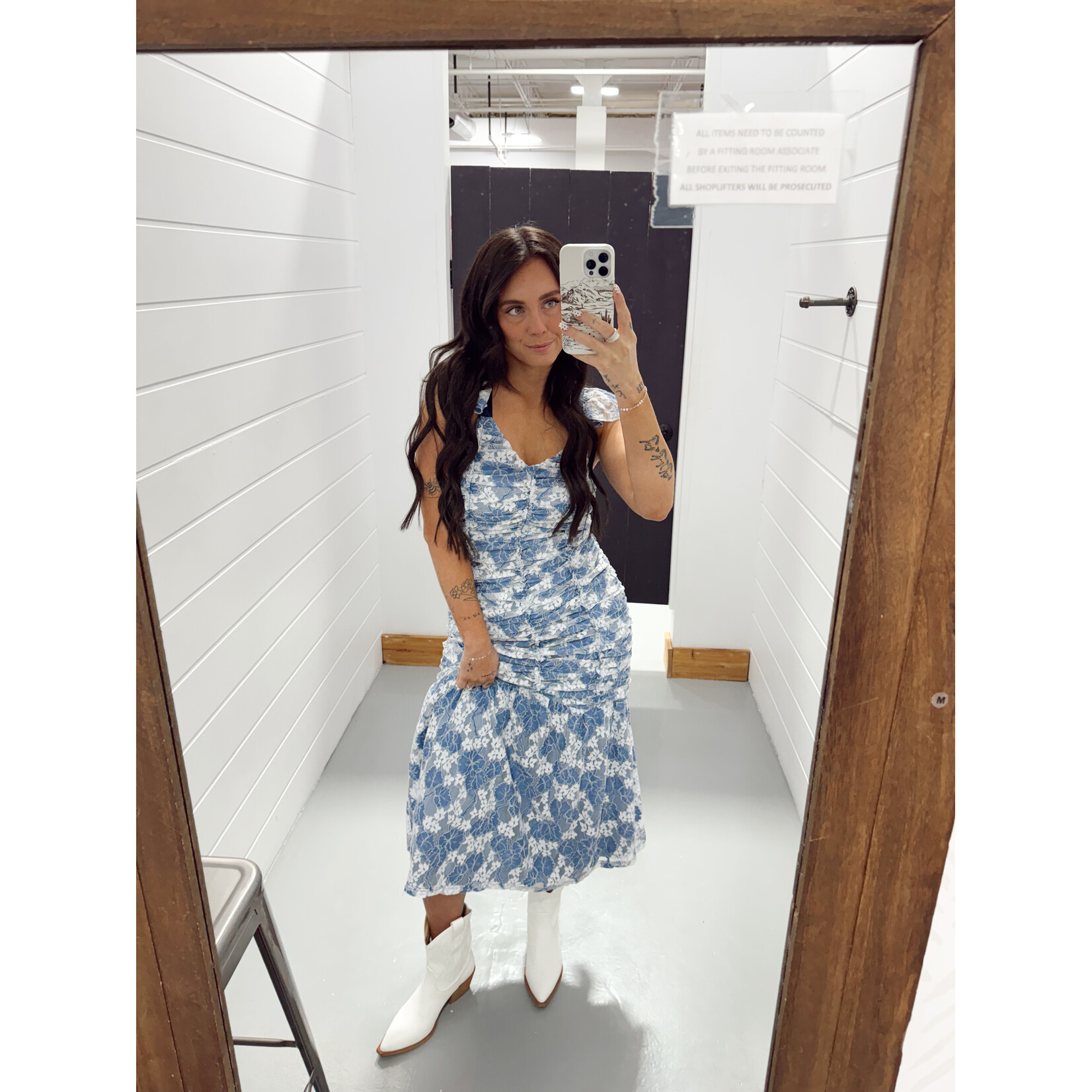 Floral Lace Ruched Midi Dress