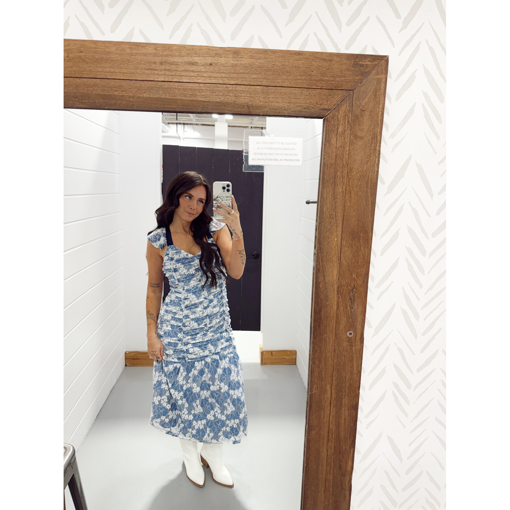 Floral Lace Ruched Midi Dress