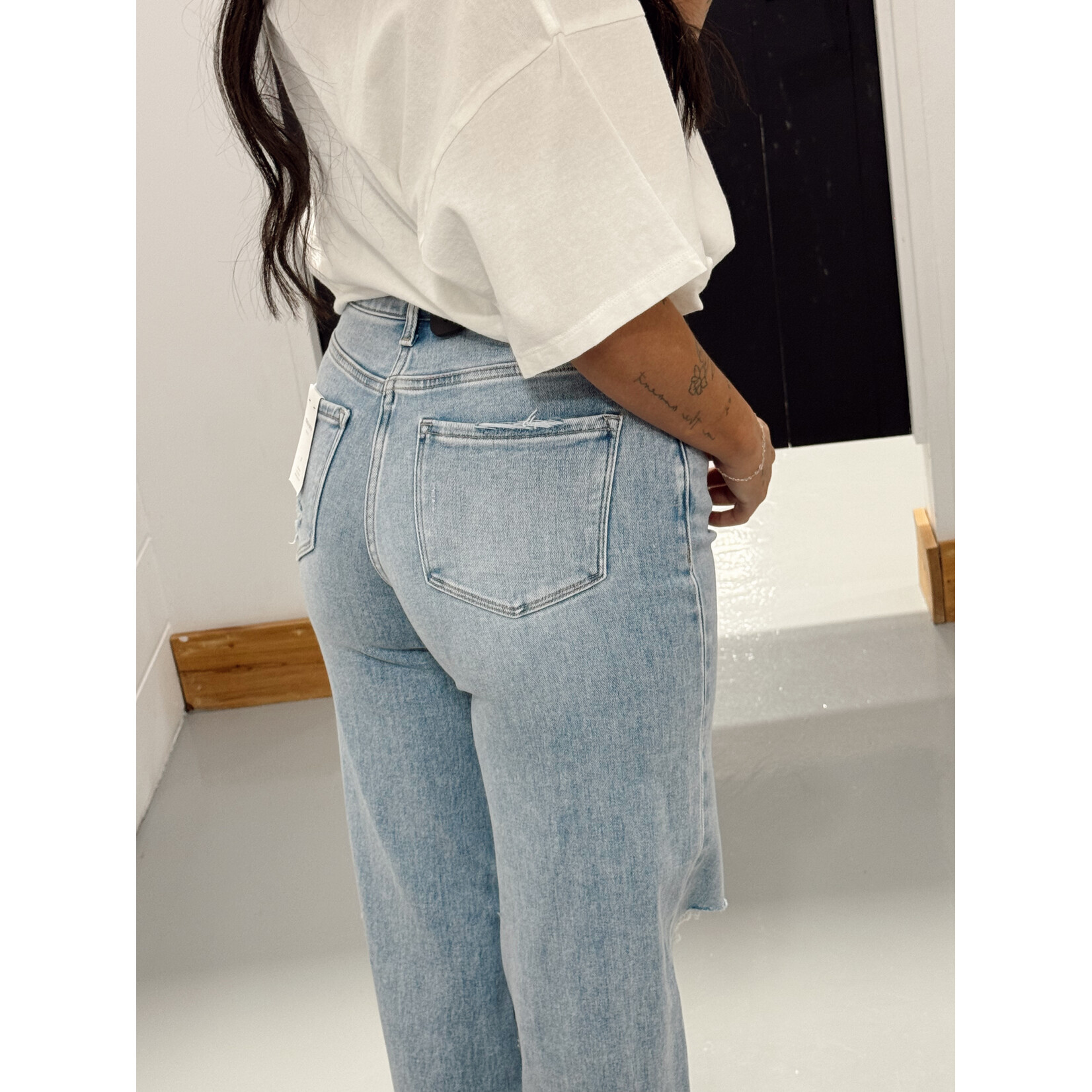 High Rise Distressed Wide Leg Jeans