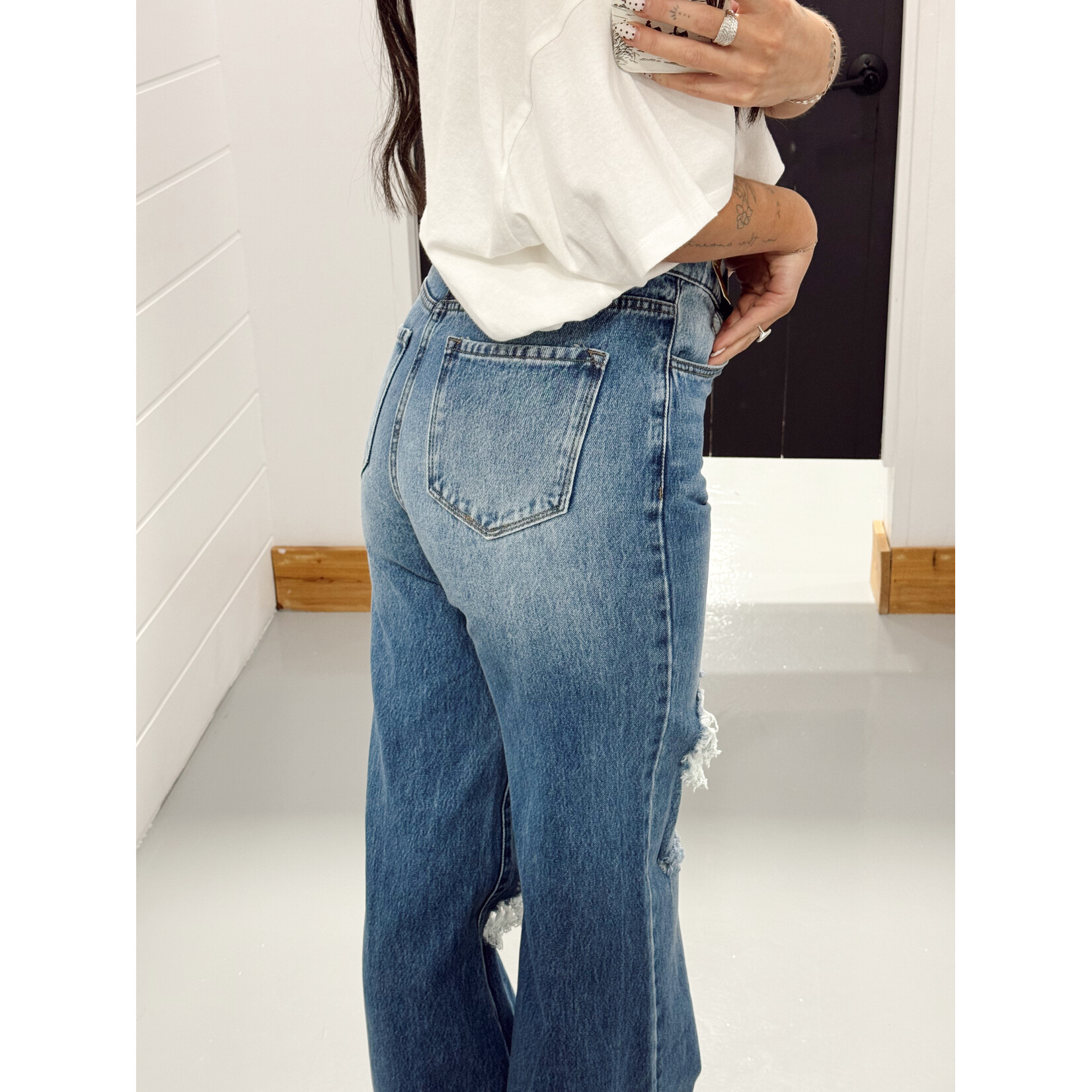 High Waisted Distressed Wide Leg