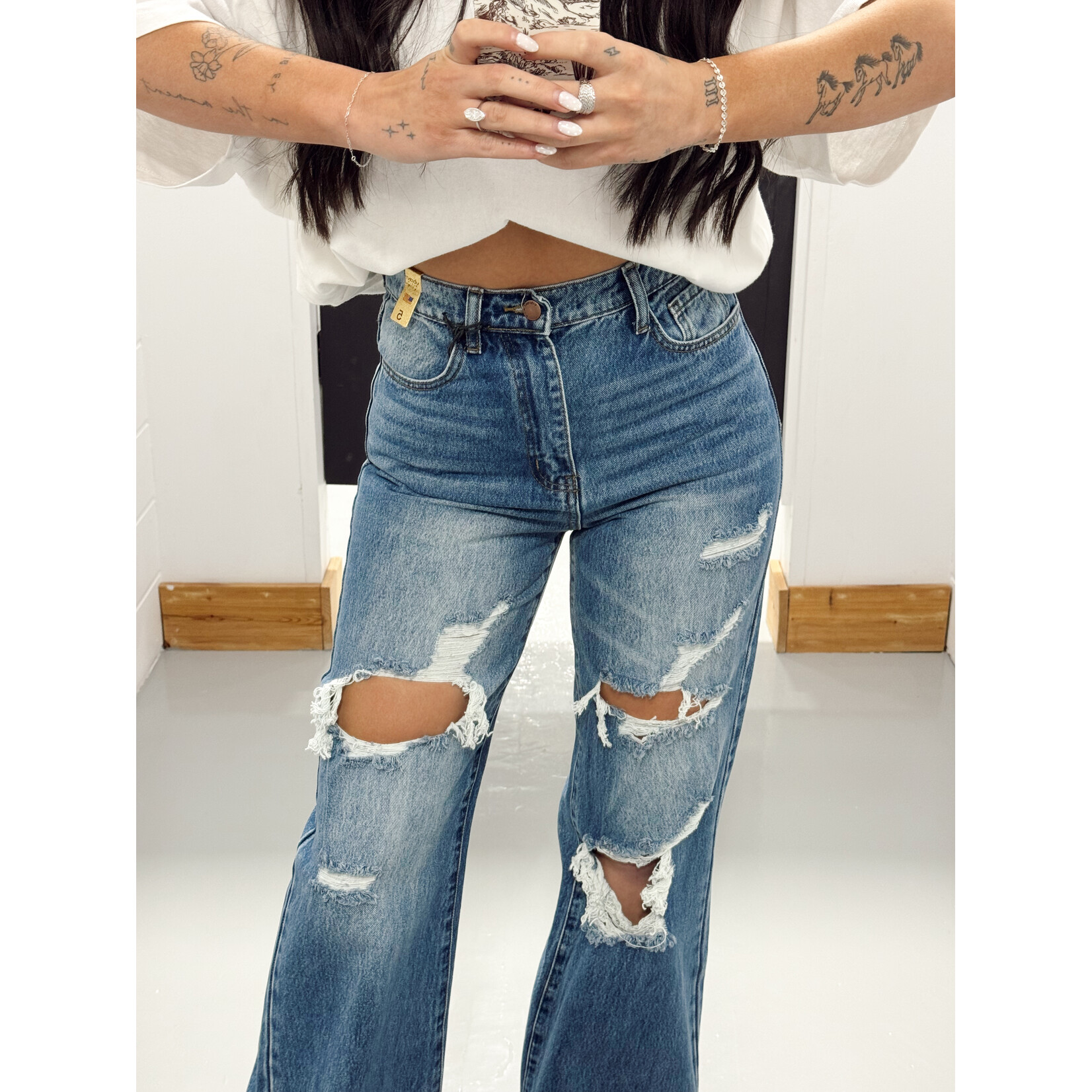 High Waisted Distressed Wide Leg
