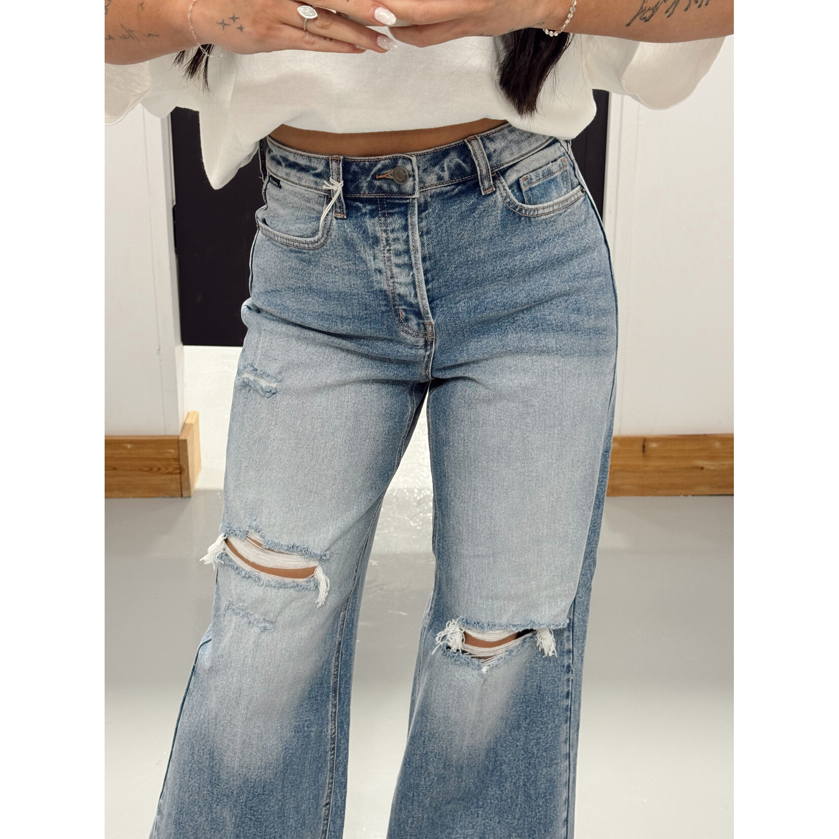 High Rise Distressed Wide Leg