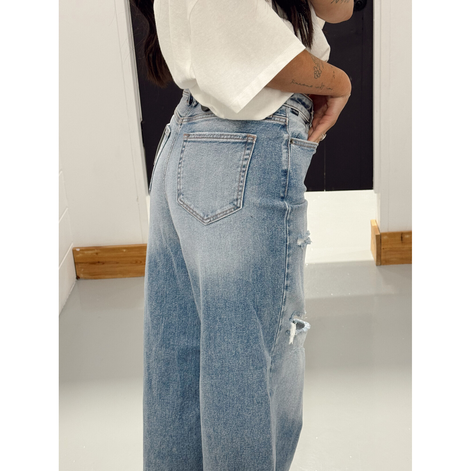 High Rise Distressed Wide Leg