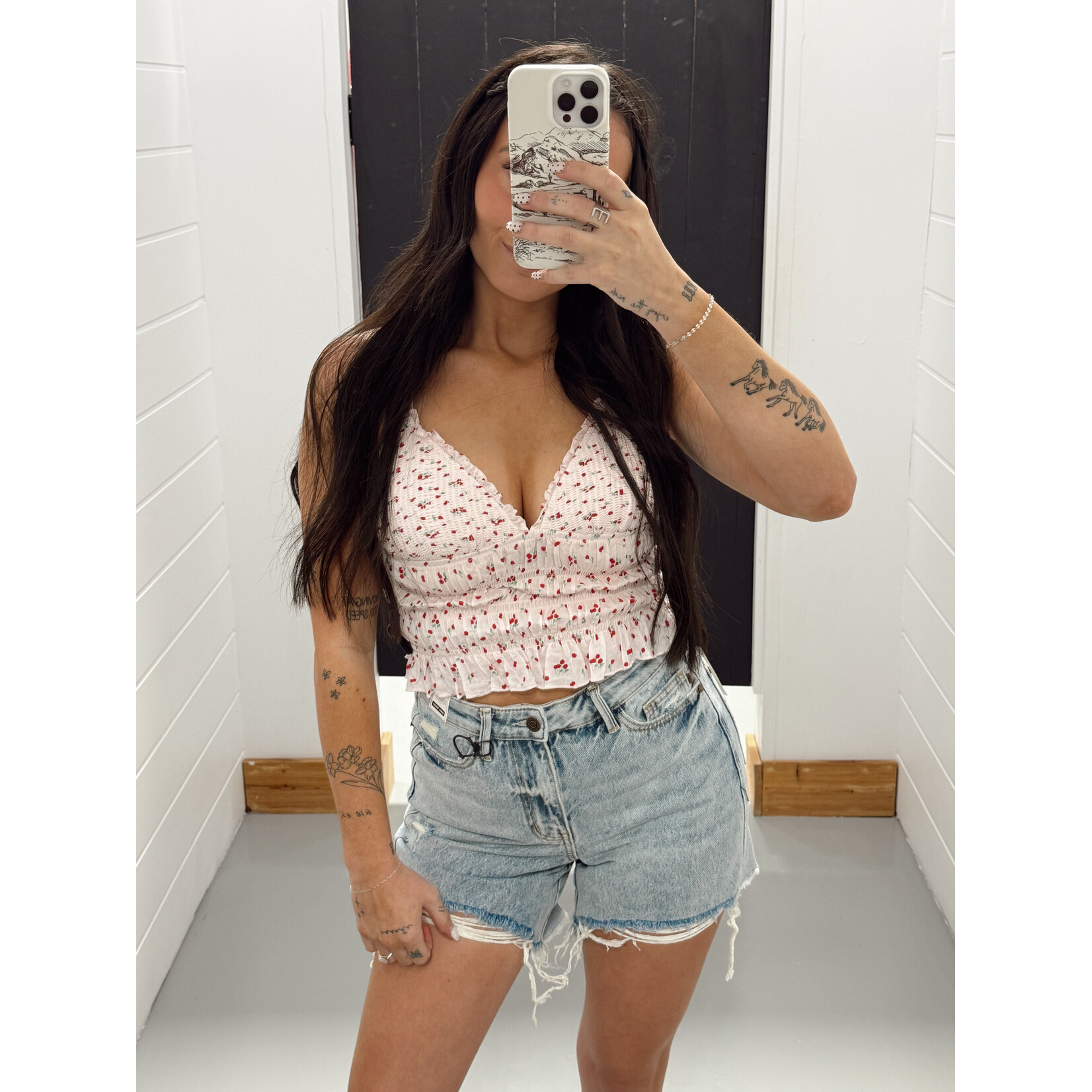 Cherry Print Sweetheart Crop