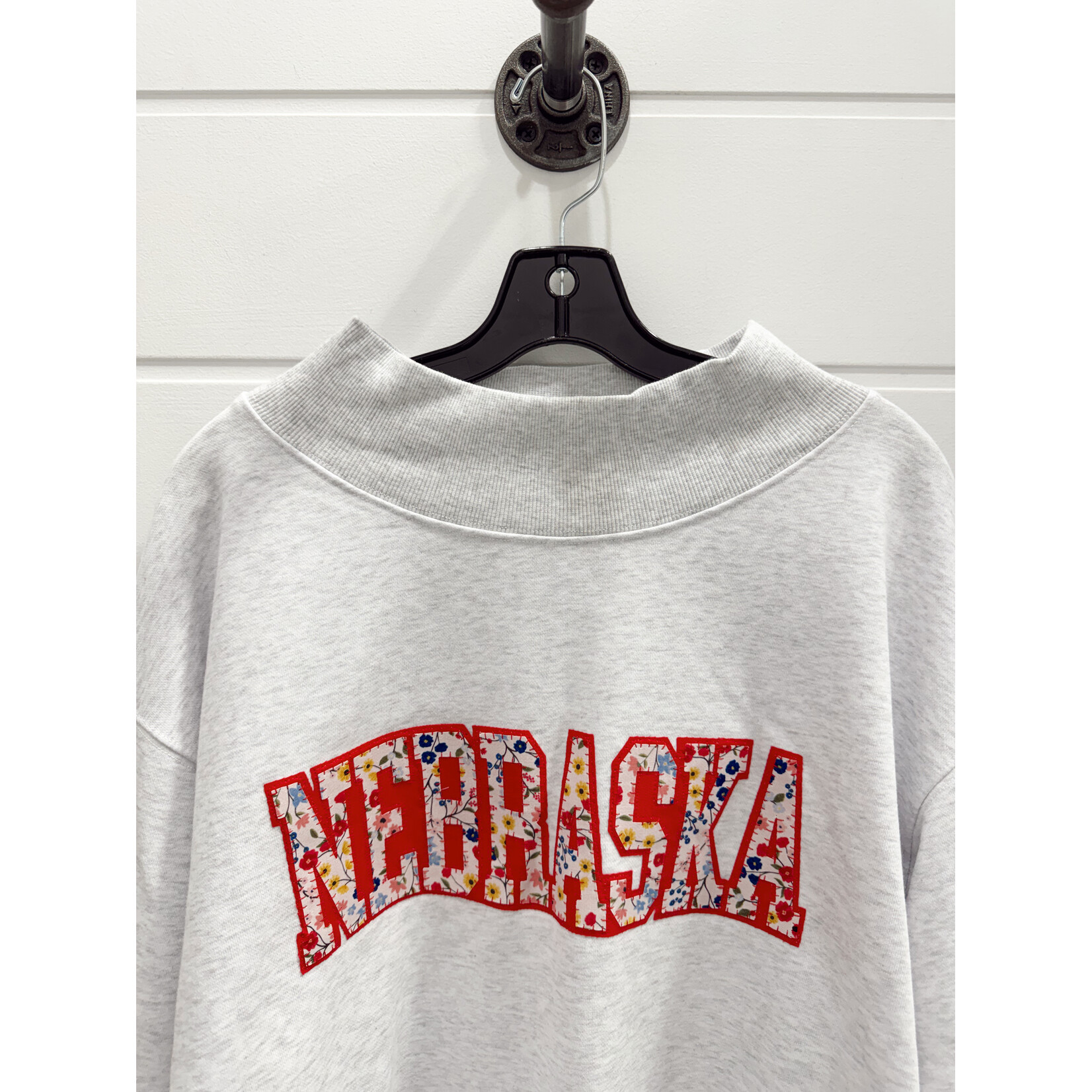 Nebraska Floral Stitch Mockneck Sweatshirt