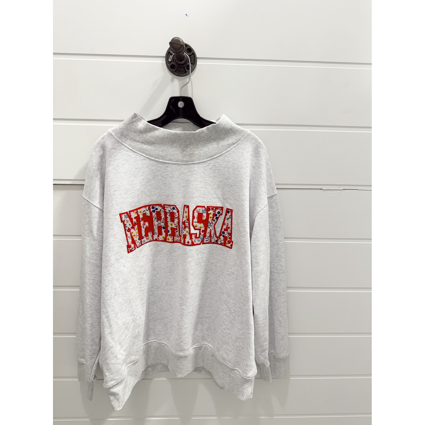Nebraska Floral Stitch Mockneck Sweatshirt