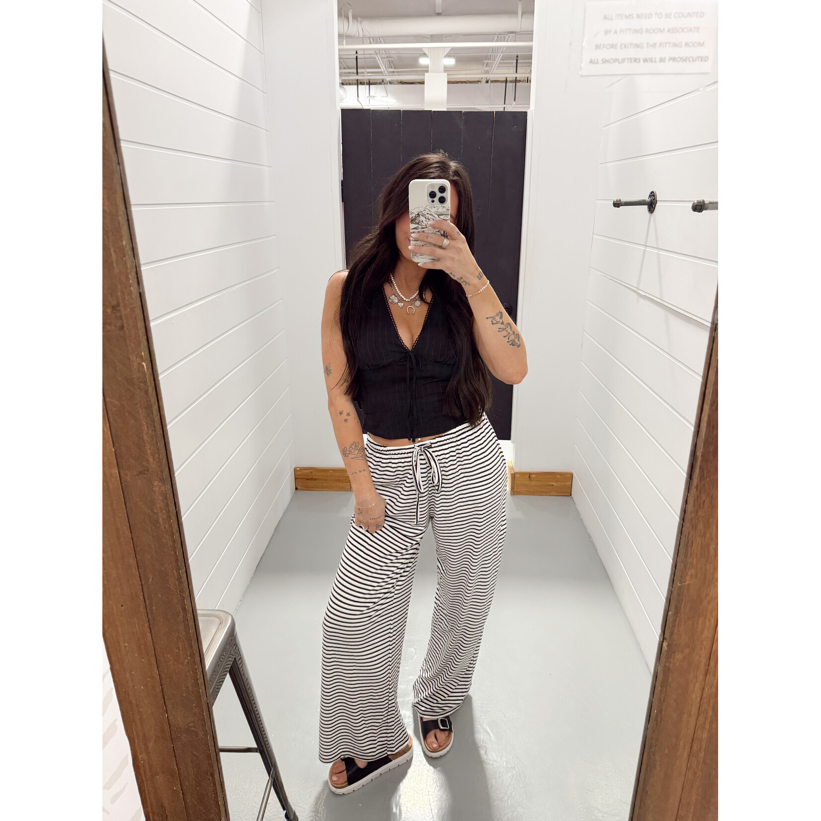 Striped Wide Leg Draw String Pants