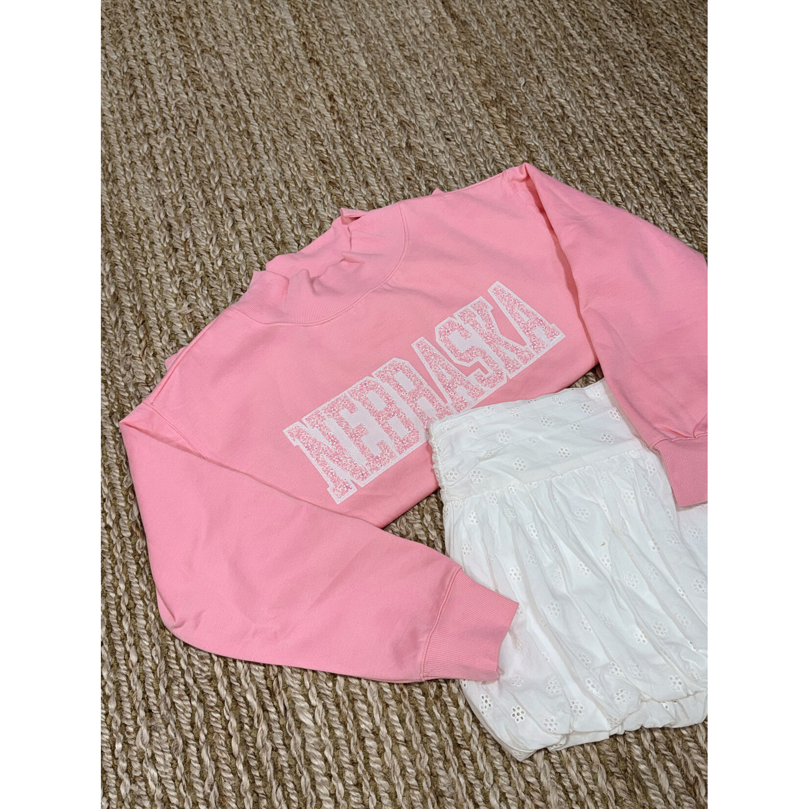 Nebraska Floral White Backing Sewn Mockneck