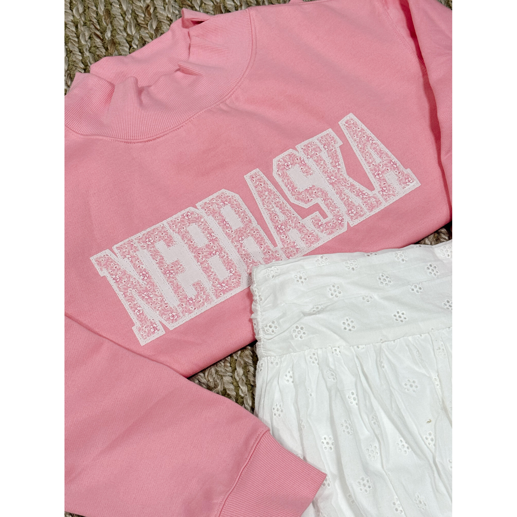 Nebraska Floral White Backing Sewn Mockneck