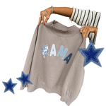 Denim Patchwork Mama Mockneck