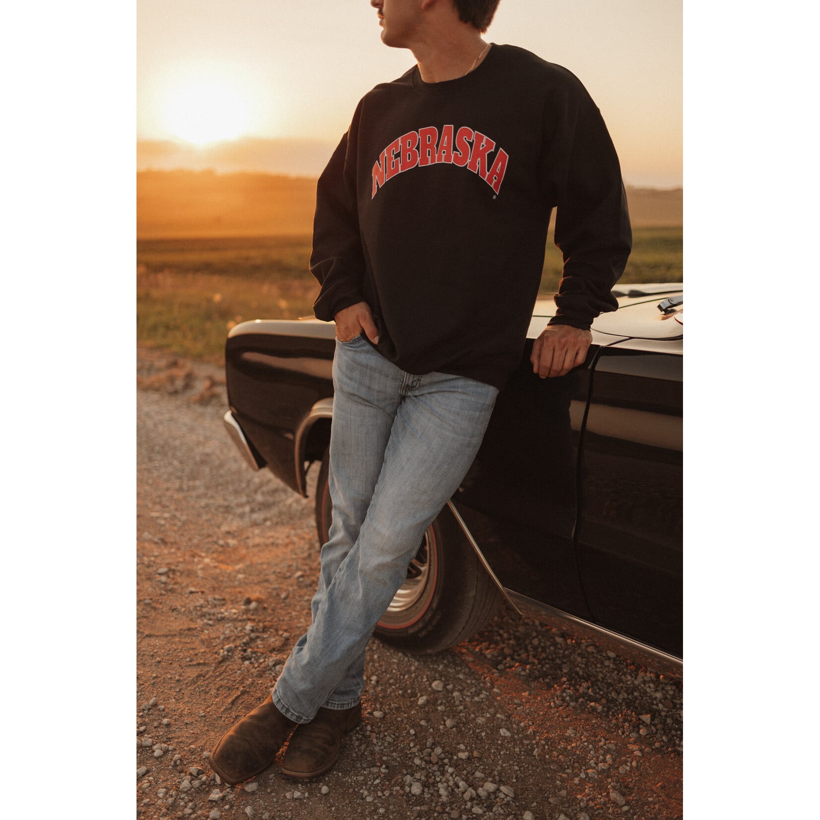 Gildan Nebraska Red w/ White Outline Arch Crew