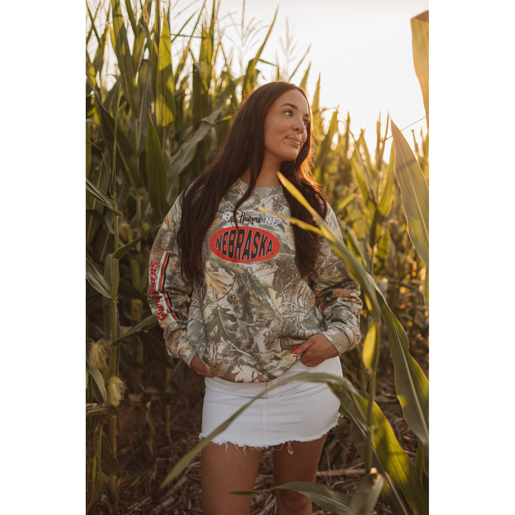 Cotton Collective Nebraska Icons Camo Crew