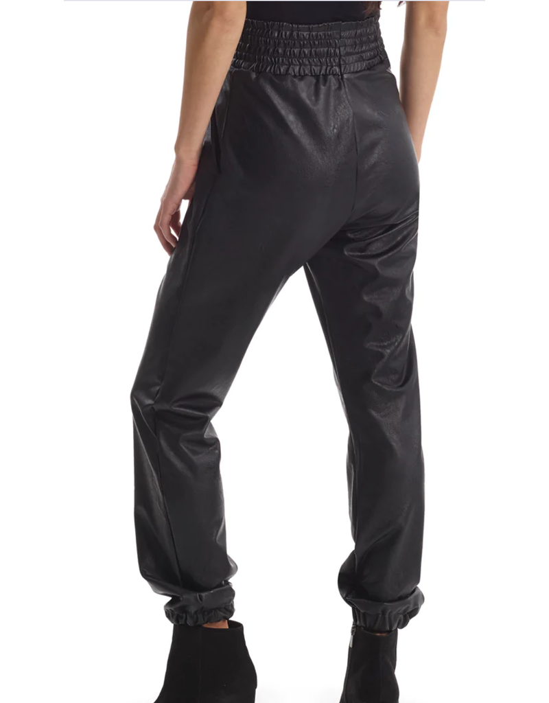 FAUX LEATHER SMOCKED JOGGER BLK