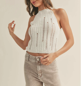 MIOU MUSE DISTRESSED KNITTED TOP