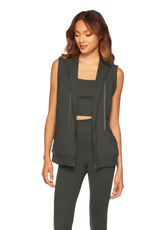 SUSANA MONACO RIB TRIM VEST HOODIE HUNTER GREEN