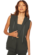 SUSANA MONACO RIB TRIM VEST HOODIE HUNTER GREEN