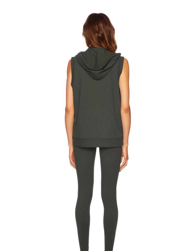 SUSANA MONACO RIB TRIM VEST HOODIE HUNTER GREEN