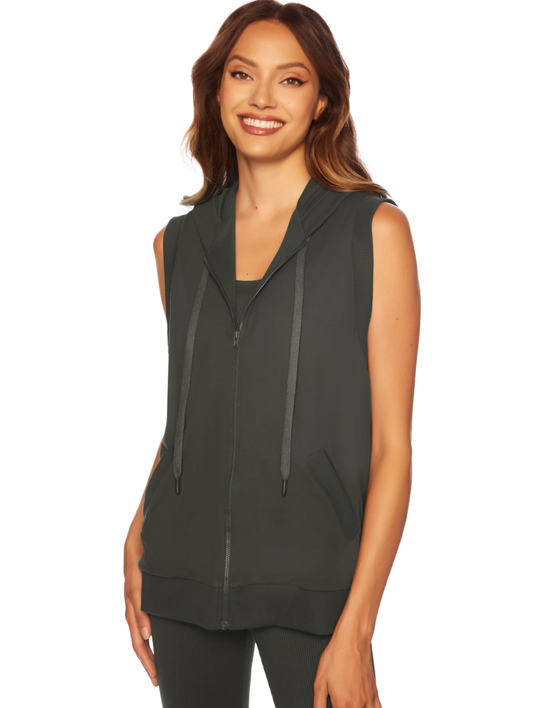 SUSANA MONACO RIB TRIM VEST HOODIE HUNTER GREEN